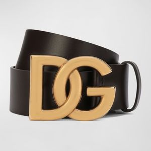 Dolce&Gabbana Men's DG-Logo Brown Leather Buckle Belt. ALL SIZES AVAILABLE